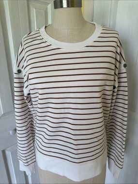 Evereve White and Brown Striped Crewneck Sweatshirt size L